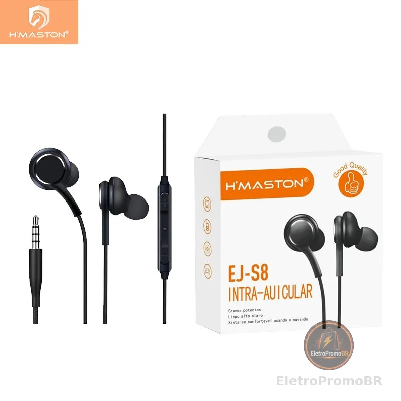 H'maston Fone De Ouvido  EJ-S8 P2 Com Microfone Preto 1,2 metros