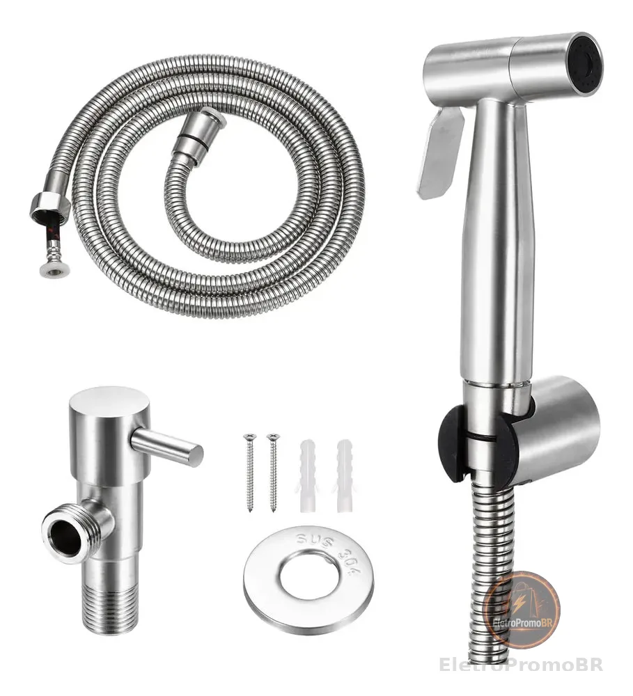 Ducha Higiênica 1/4 Volta 304 Inox Mangueira De Aço Inox