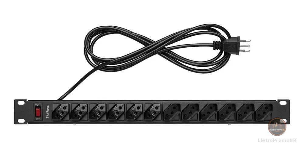 Protetor Eletrônico Com 12 Tomadas Para Rack Epr 212+ Preto Intelbras 110v/220v