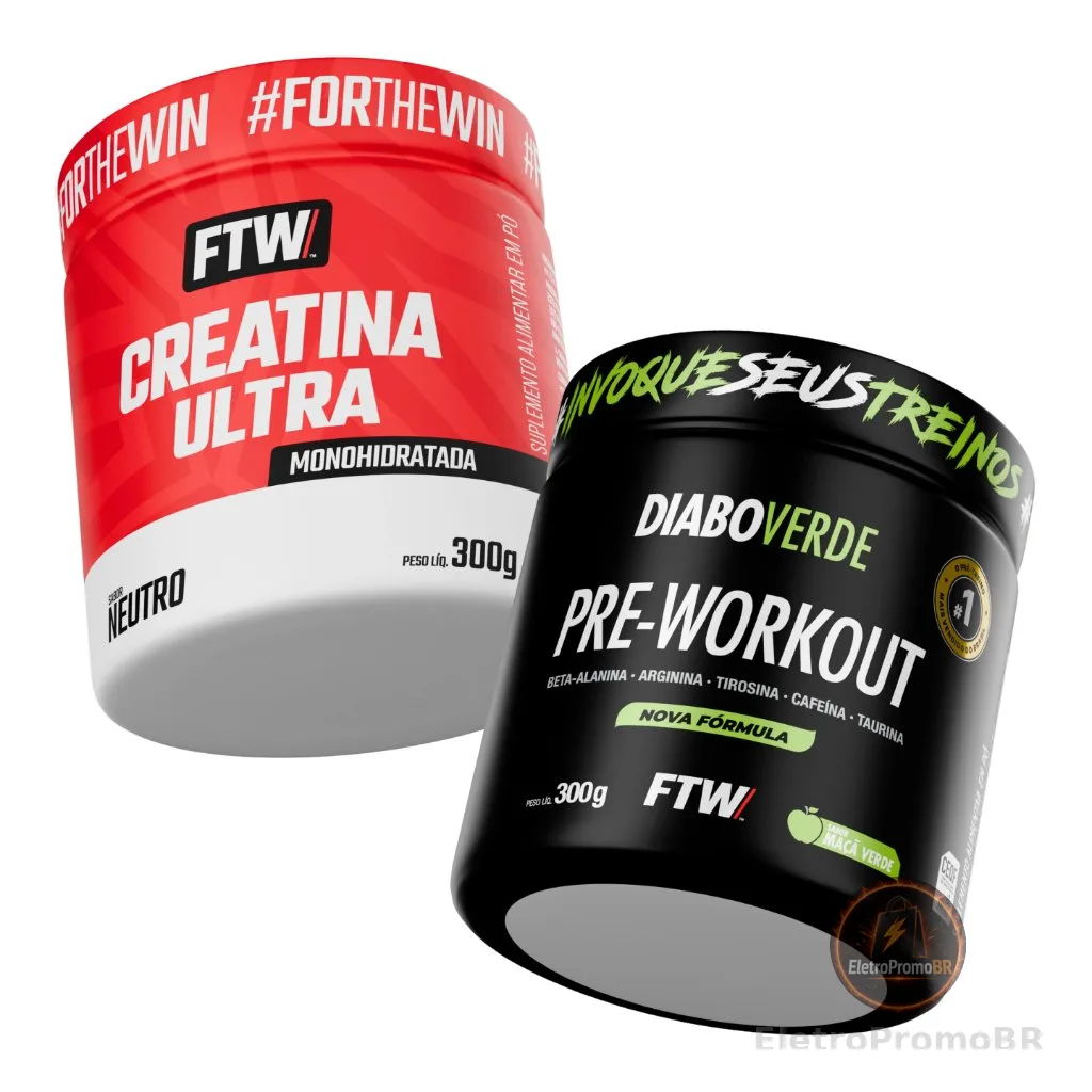 Kit Creatina Ultra Pote 300g + Pré-Treino Diabo Verde Pote 300g - FTW