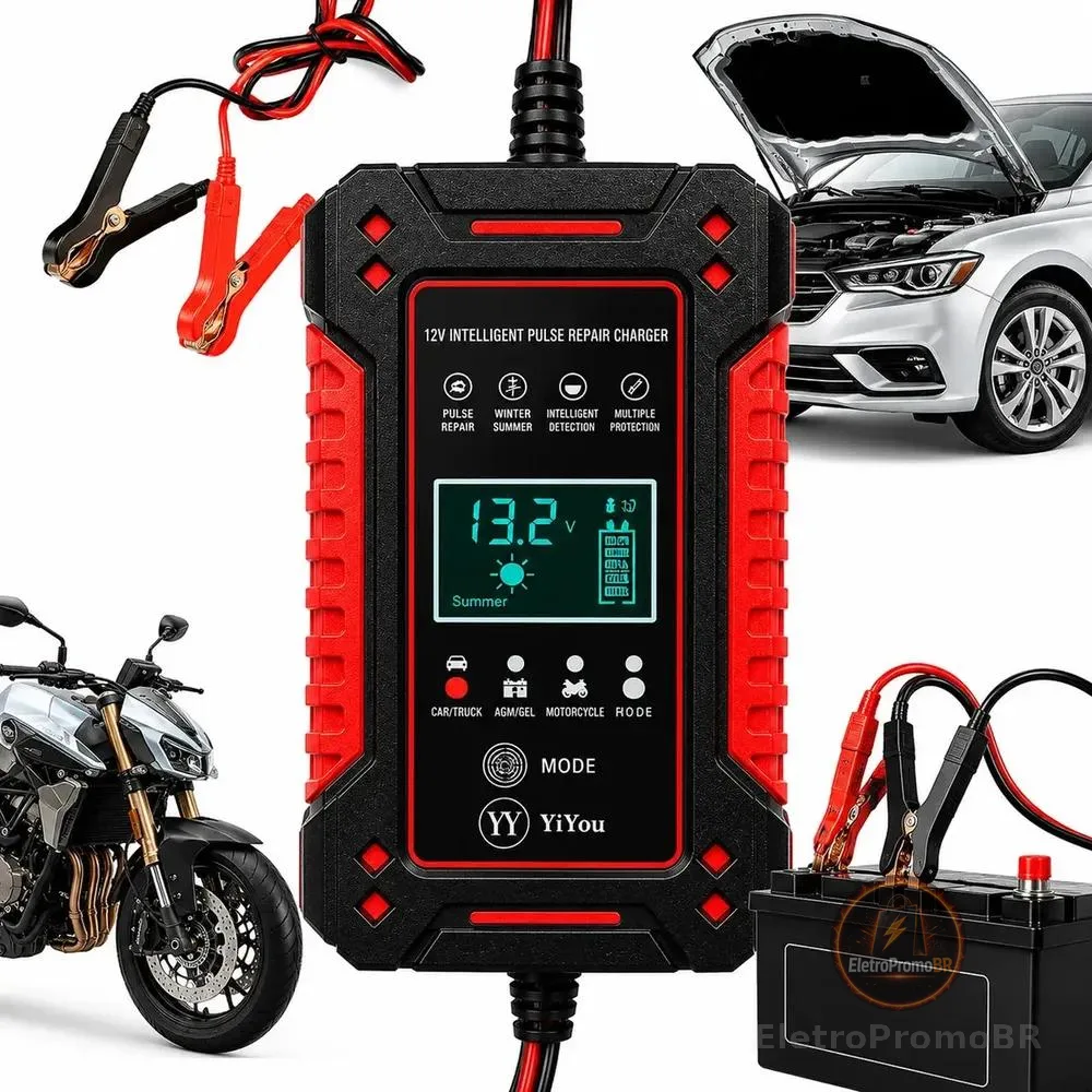Carregador Inteligente de Bateria DUOSEG para Carro, Moto e Náuticos