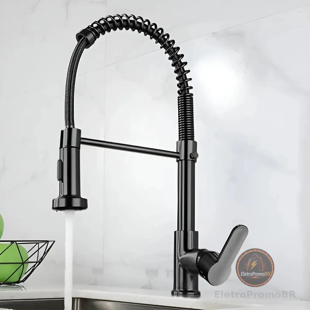 Torneira Cozinha Gourmet Bancada Flexível Monocomando Pia Preto B22-black