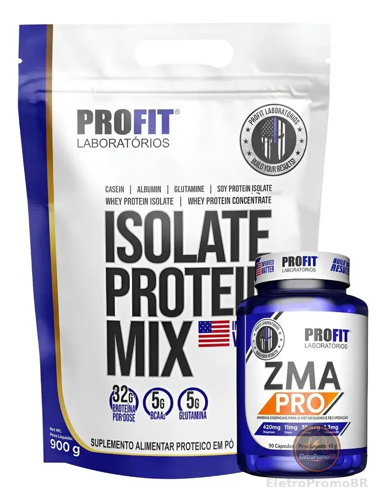Kit Whey Protein Isolate Protein Mix Zma Vitamina B6 Profit Baunilha 900g | Zma 90 Cápsulas