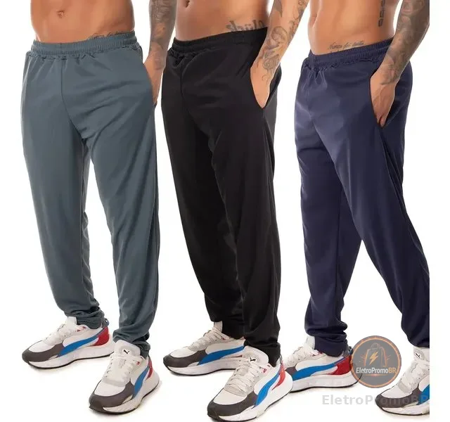 Kit 3 Calça Esportiva Elastano Academia Masculina Treino