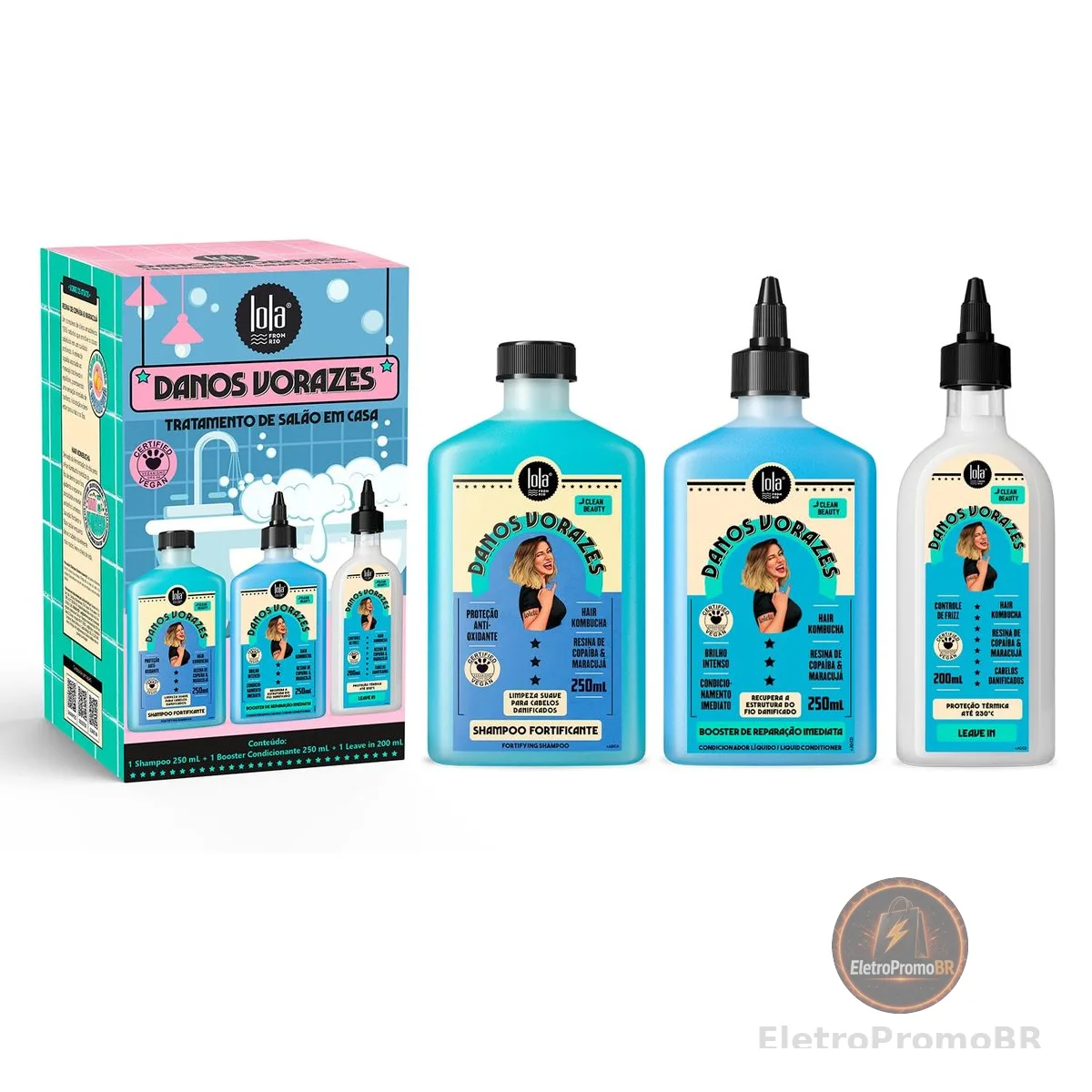 Kit Danos Vorazes (Shampoo + Condicionador + Leave in) - Lola From Rio