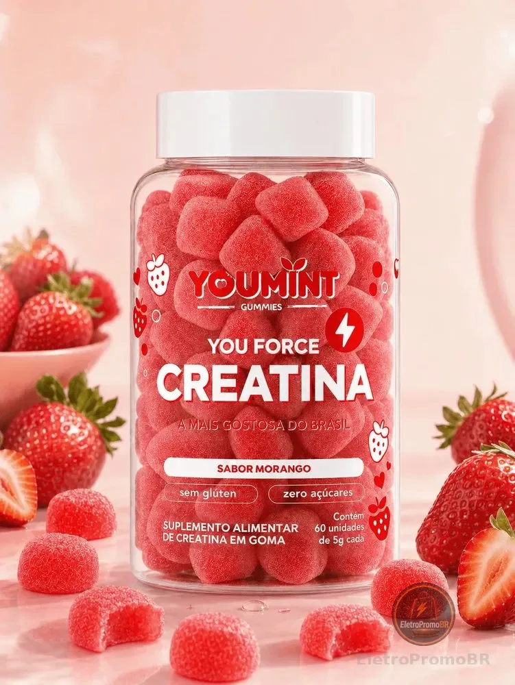 Creatina Gummy Zero Açúcar 60 Gomas Youmint Sabor Morango Morango