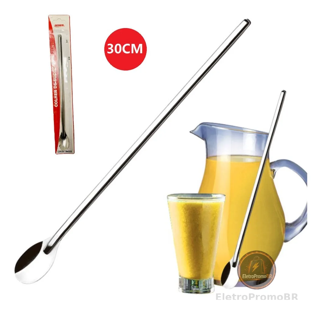 Colher Bailarina Para Suco Drinks Em Aço Inox 30cm