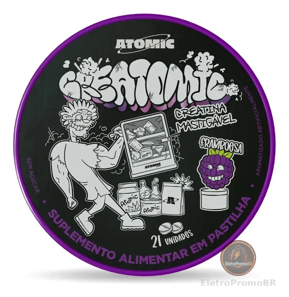 Creatina Mastigável Atomic Labs Creatomic Framboesa 21 Tabletes
