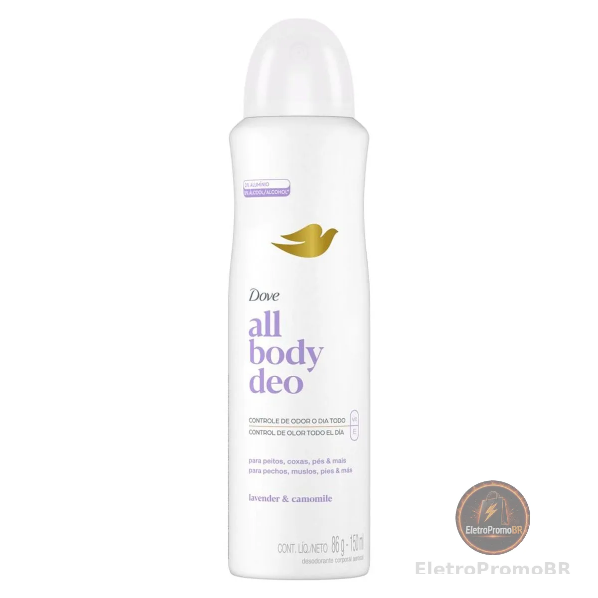 Dove All Body, Desodorante Corporal Aerossol, Para o Corpo Todo, Lavanda e Camomila 150ml