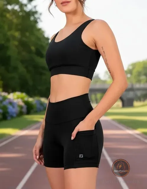 Conjunto Corrida Short Com Bolsos + Top Sustentação