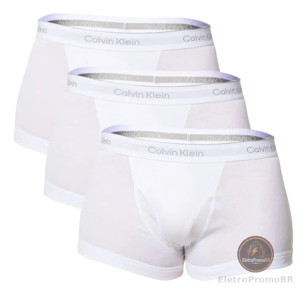 Kit 3 Cuecas Boxer Masculina Trunk Cotton Rib Calvin Klein Branco Liso M
