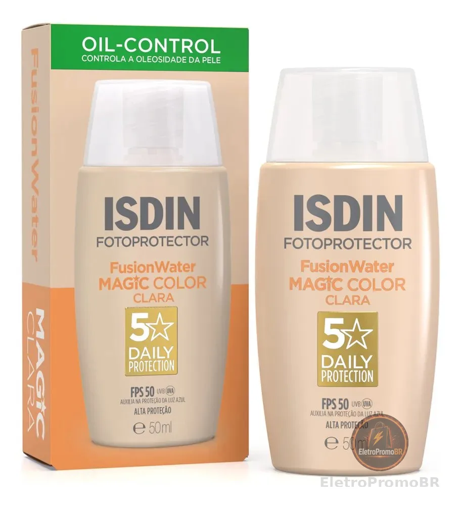 ISDIN Protetor Solar Facial Fusion Water Magic Color FPS 50 – Cor Clara - 50ml