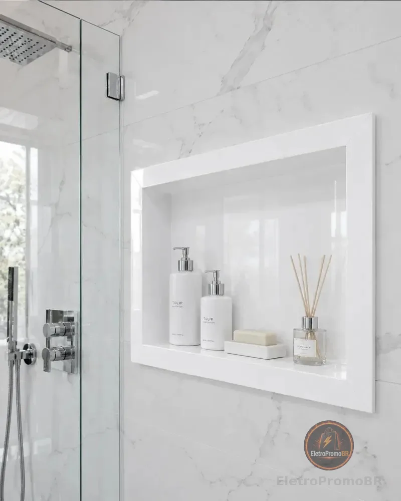 Nicho Porcelanato Banheiro Branco 40x60 Borda Simples Branco