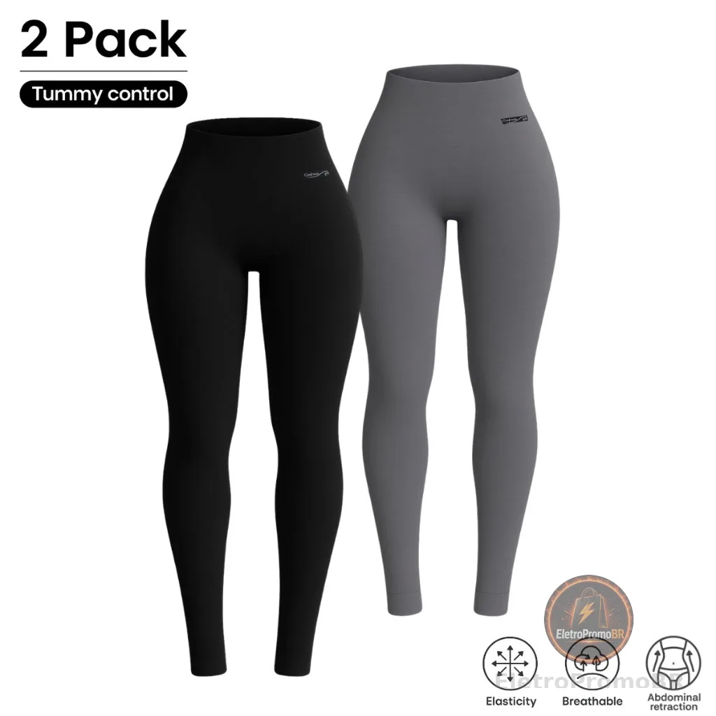 Kit 2 Calças Leggings Cintura Alta e Modeladora Feminina