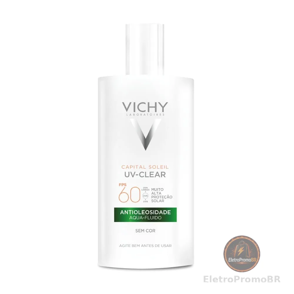 Vichy Capital Soleil UV-Clear Protetor Solar Facial Antioleosidade e Antiacne Sem Cor, Toque Seco FPS 60, com Niacinamida e Ácido Salicílico, Acabamento Invisível, 40g