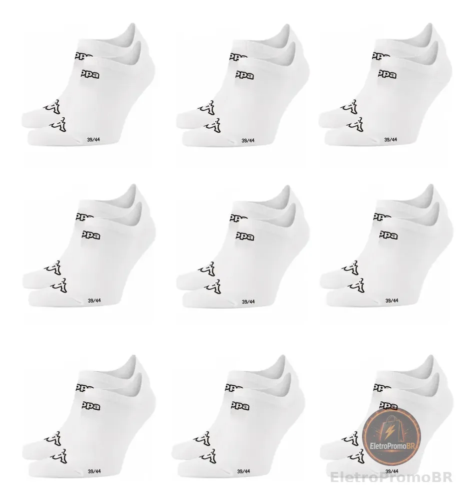 Meias Kappa Kit 9 Pares Sapatilha Soquete Invisível Original Branco 38-43