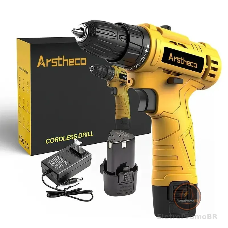 Parafusadeira Furadeira Sem Fio 25n 3/8 12v 10mm Bivolt Bateria Arstheco