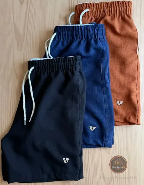 Kit 3 Shorts De Linho Masculino Bermuda Leve Praia Verão