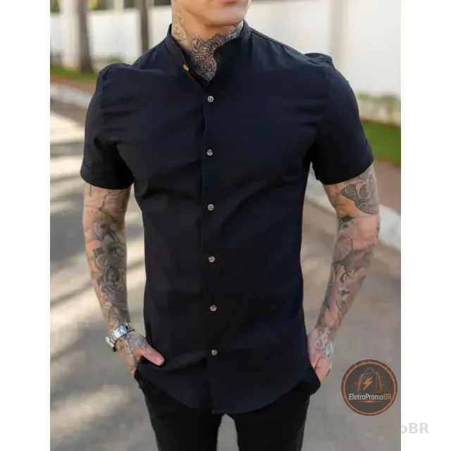 Camisa Slim Fit Social Eterno Masculina Gola Padre Lisa