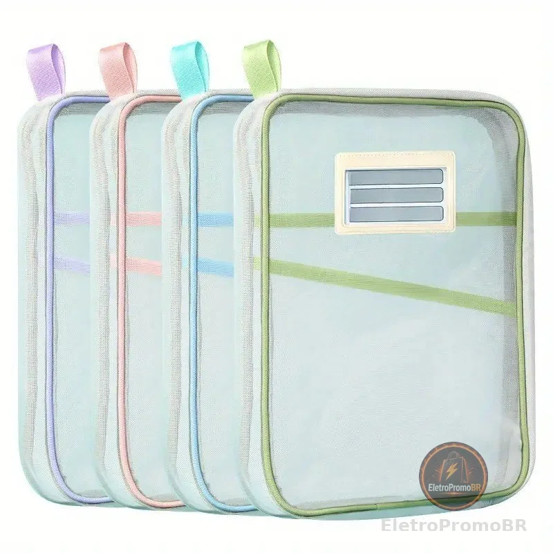 Pasta Arquivo Transparente Com Zíper E Divisórias De Malha Nylon Boa Capacidade Portátil