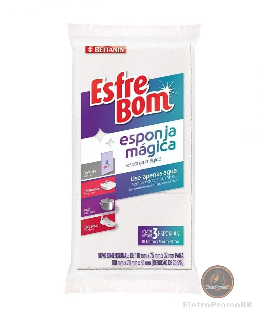 EsfreBom - Esponja Mágica, Conjunto com 3 unidades, Bettanin