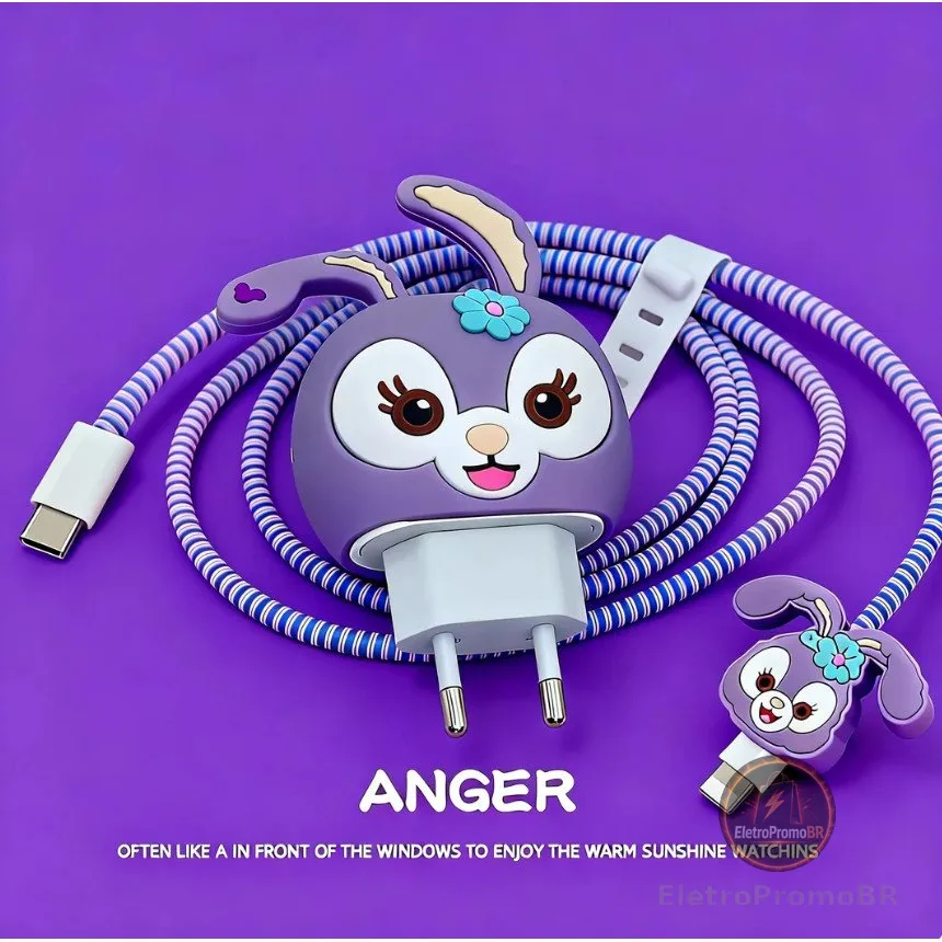 Capinha Para Carregador  Fonte USB-C Com Espiral De Silicone Para Cabo USB