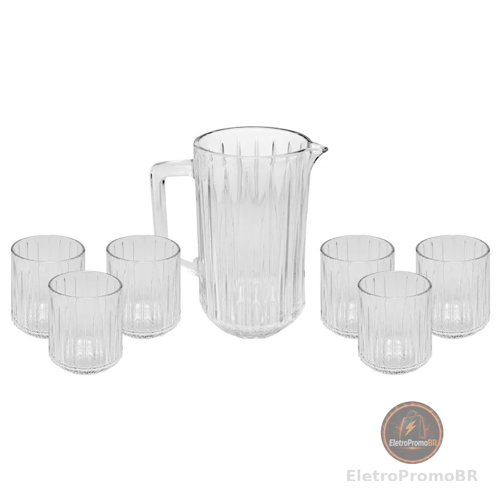 WOLFF - Conjunto 7 Peças Jarra com 6 Copos de Cristal Bangkok 1,45L/300ml