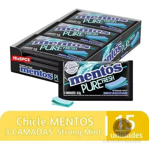Chiclete Mentos Pure Fresh 3 Camadas Hortelã Forte Van Melle Com 15 Unidades
