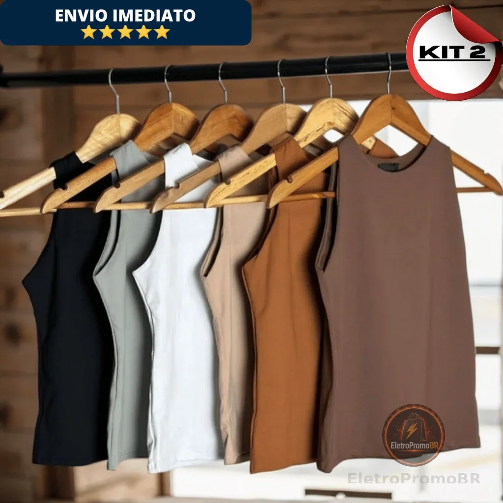 KIT 2 Regata Blusinha Feminina Suplex Duplo Básica Elegante Blogueira Tendencia