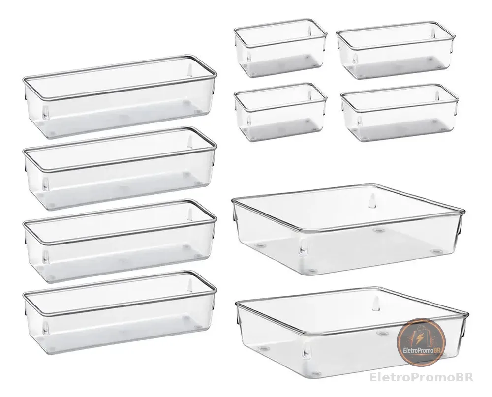 Kit 10 Organizador Multiuso Modular Gaveta Acrilico Rebirth Cor Cristal