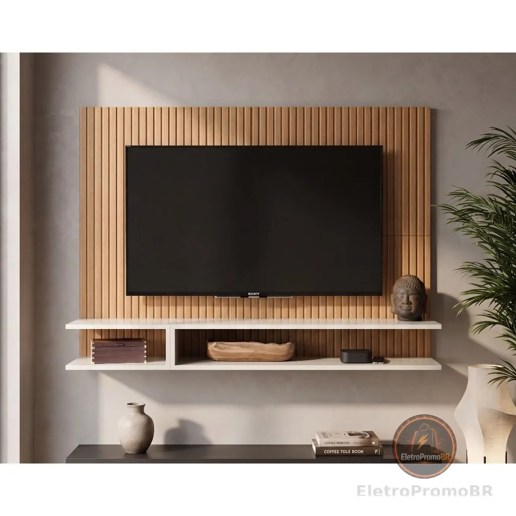 Painel Pra Tv 50 Polegadas Sala/Quarto Smart Plus MILÃO Decoração Com Prateleira e Nicho