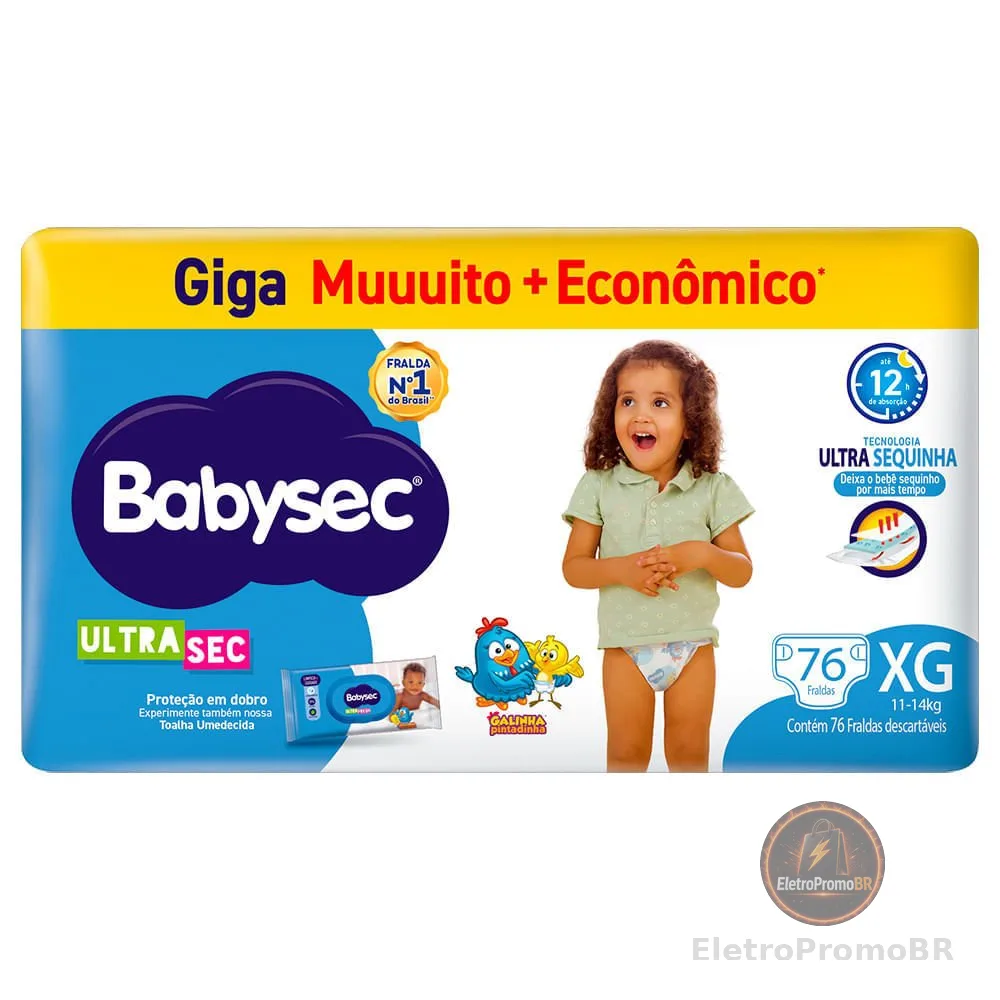 Fralda Descartável Babysec Galinha Pintadinha Ultrasec Giga XG 76 Unidades