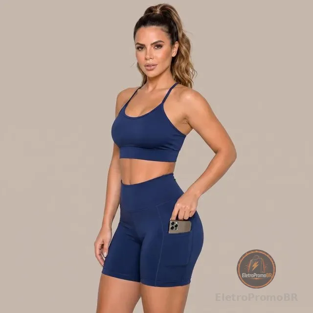 Conjunto Academia Top E Bermuda Com Bolso Zero Transparência