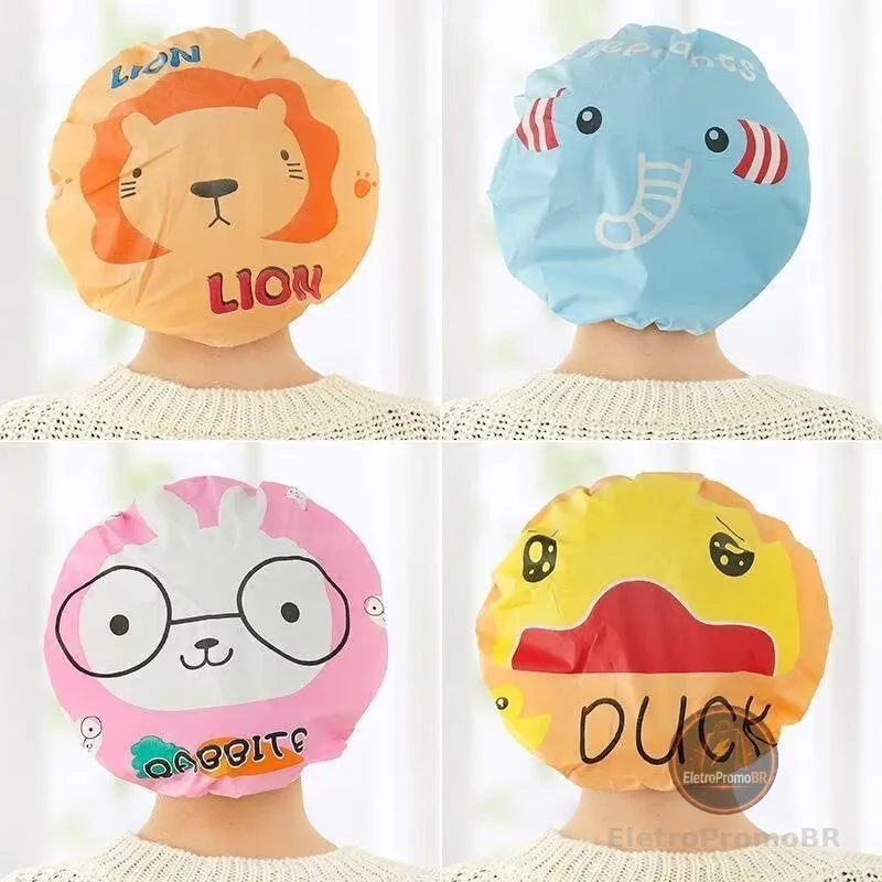 Kit 2 ate 6 Toucas de Banho Kids Impermeável Infantil Estampas Sortidas Plástica Desenho animal