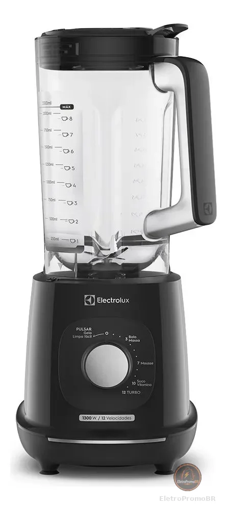 Liquidificador Electrolux 1300W de Potência com 3.2 Litros de Capacidade 12 Velocidades 6 Lâmina TriForce e Pés Antiderrapantes EBL1300 Preto