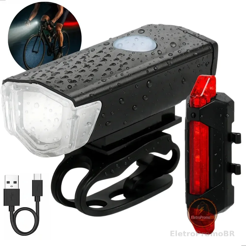 Kit Farol e Lanterna Bike Led Recarregável USB 3 Modos TechTrends
