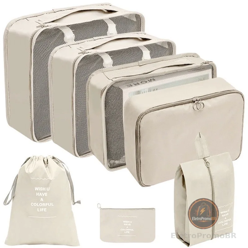 Kit 7 Pecas Bolsa Organizadoras Para Mala Roupas Bagagem Viagem