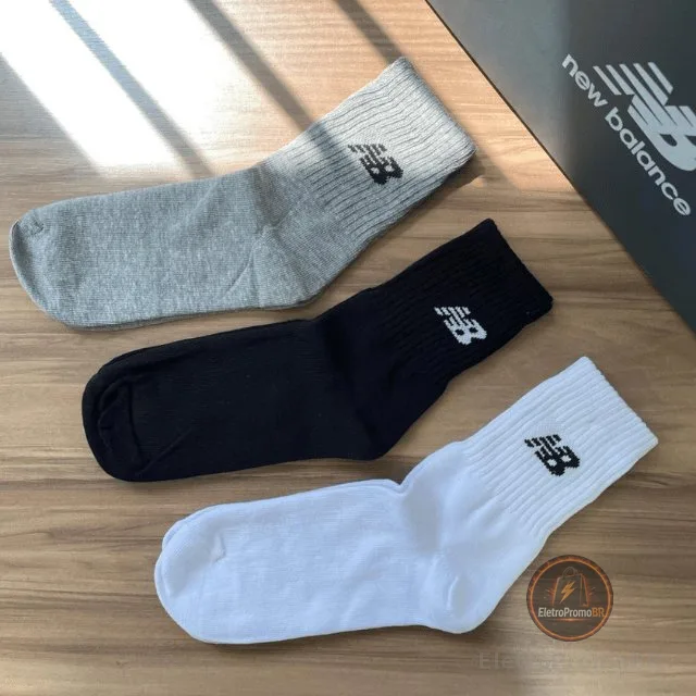 Meia de Algodão Cano Longo com Calcanhar 3 pares New Balance