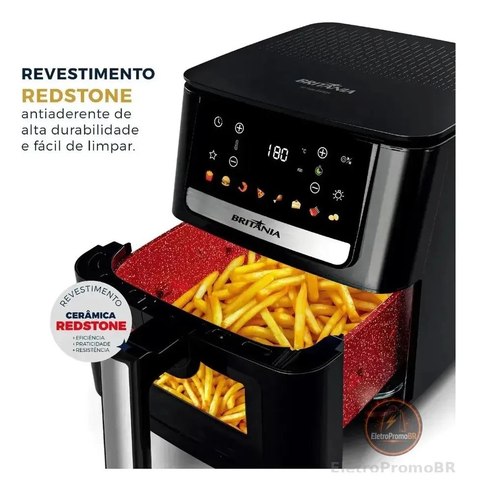 Air Fryer Britânia 6,5L 1700W 8 Funções Painel Digital Redstone BAF65A