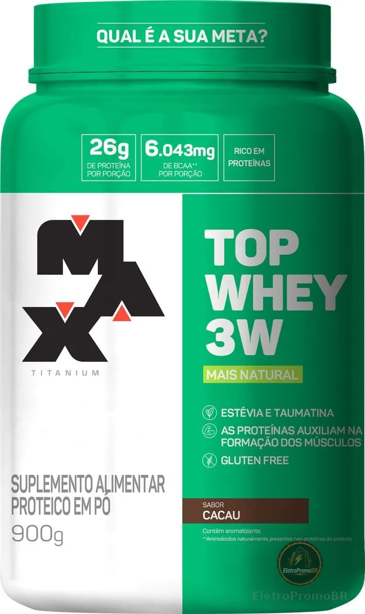 Top Whey 3W (900g) - Sabor Mais Natural - Cacau, Max Titanium