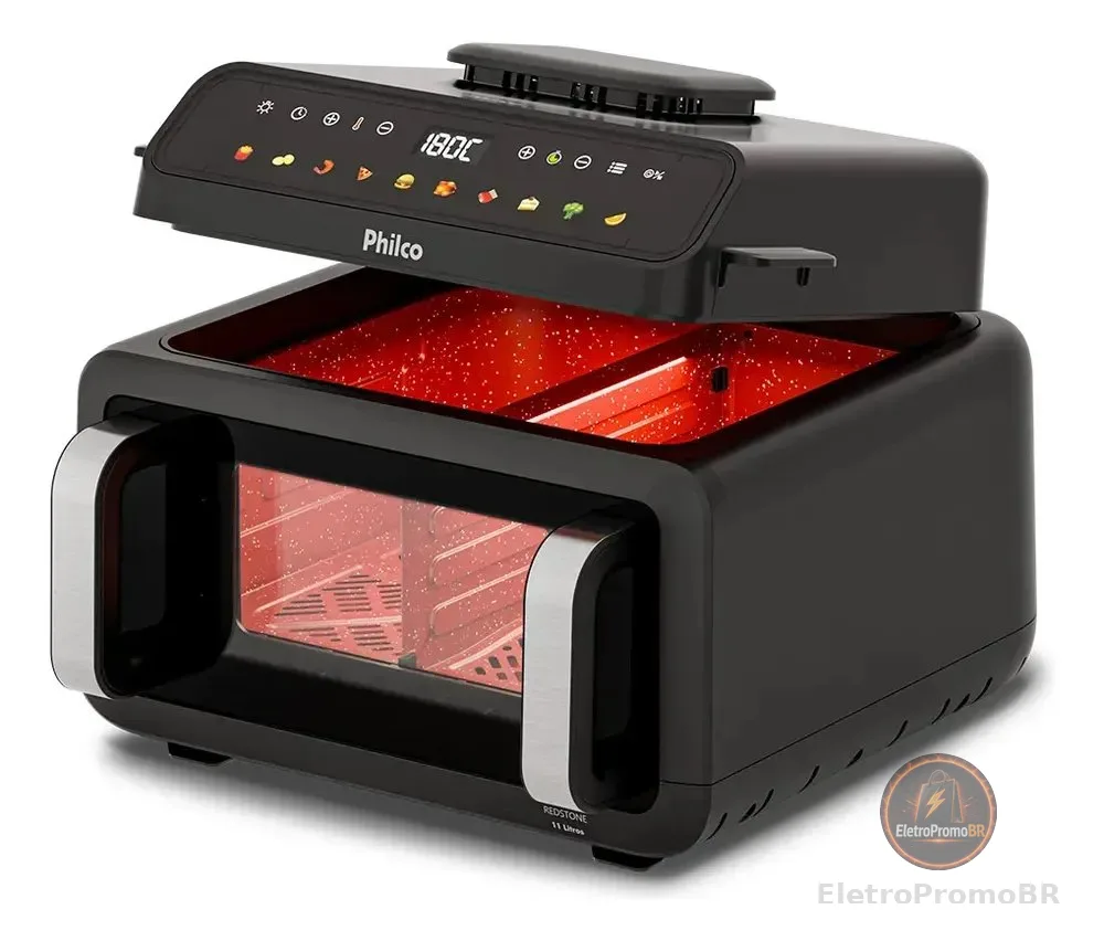 Air Fryer Barbecue Philco 11l 10em1 Visor Glass 1900w Turbo