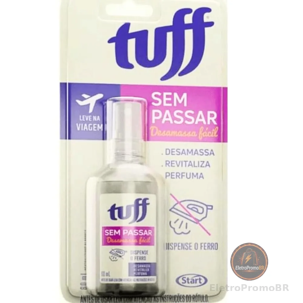 Desamassador de Roupas Tuff Sem Passar Blister, 60ml | Desamassa Instantaneamente, Proteção Contra Maus Odores, Revitaliza e Perfuma os Tecidos, Neutraliza Odores entre Lavagens, Prático para Viagens