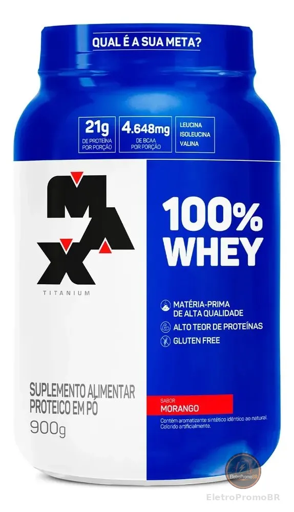 Whey Protein 100% Whey Concentrado Max Titanium Sabor Morango 900g