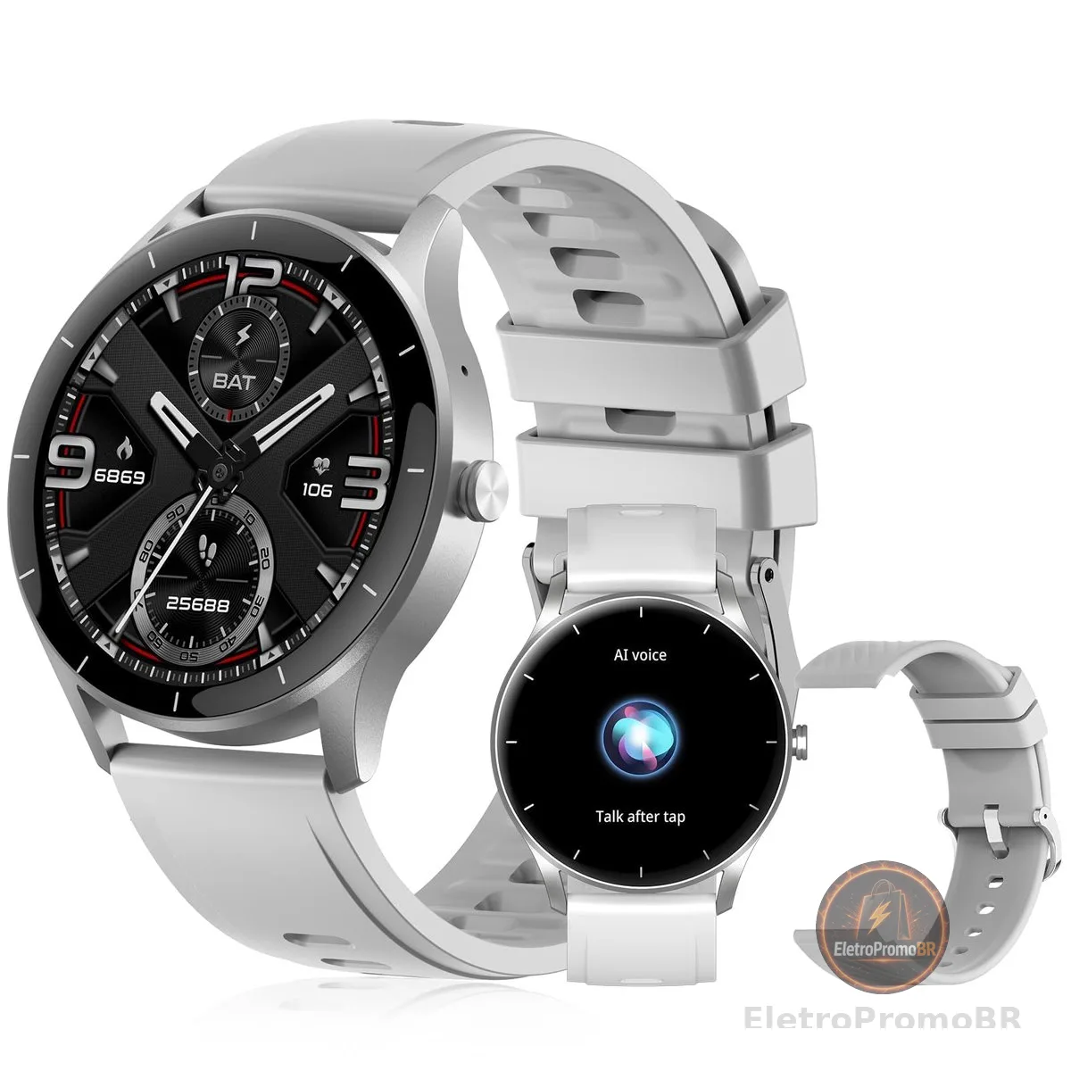 Smartwatch PEJE ZW02 com Chamadas, Pulseira Extra e 123+ Modos Esportivos