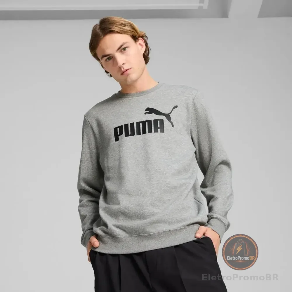 Moletom Masculino Essentials No. 1 Logo Crew Puma M Medium Gray Heather Liso