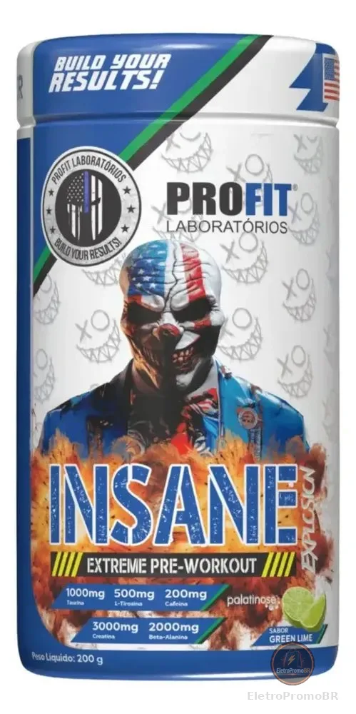 Pré Treino Insane Explosion Extreme Pré Workout 200g - Profit Sabor Limão Nova Fórmula Com Arginina Taurina Tirosina Coenzima Q10 Fostatidilserina Picolinato de Cromo Cafeína