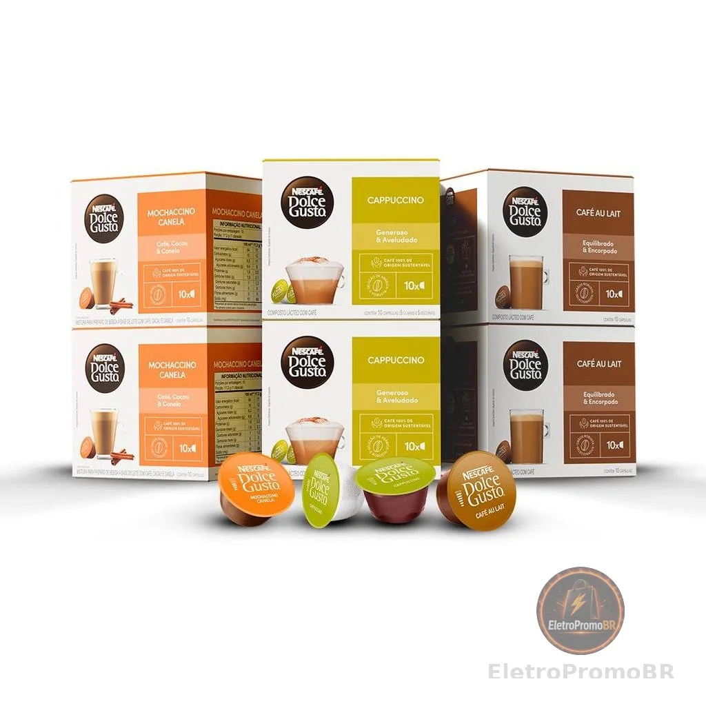 Kit Dolce Gusto Lattes - 60 cápsulas - Mochaccino Canela, Au Lait e Cappuccino