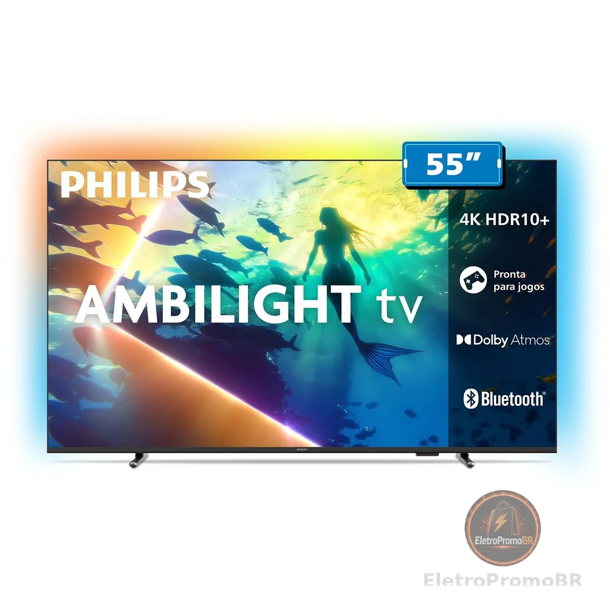 PHILIPS, Smart TV Ambilight 55" 4K, Titan OS, 55PUG8100/78, Comando de Voz, HDR10+/Dolby Atmos, VRR/ALLM, Bluetooth