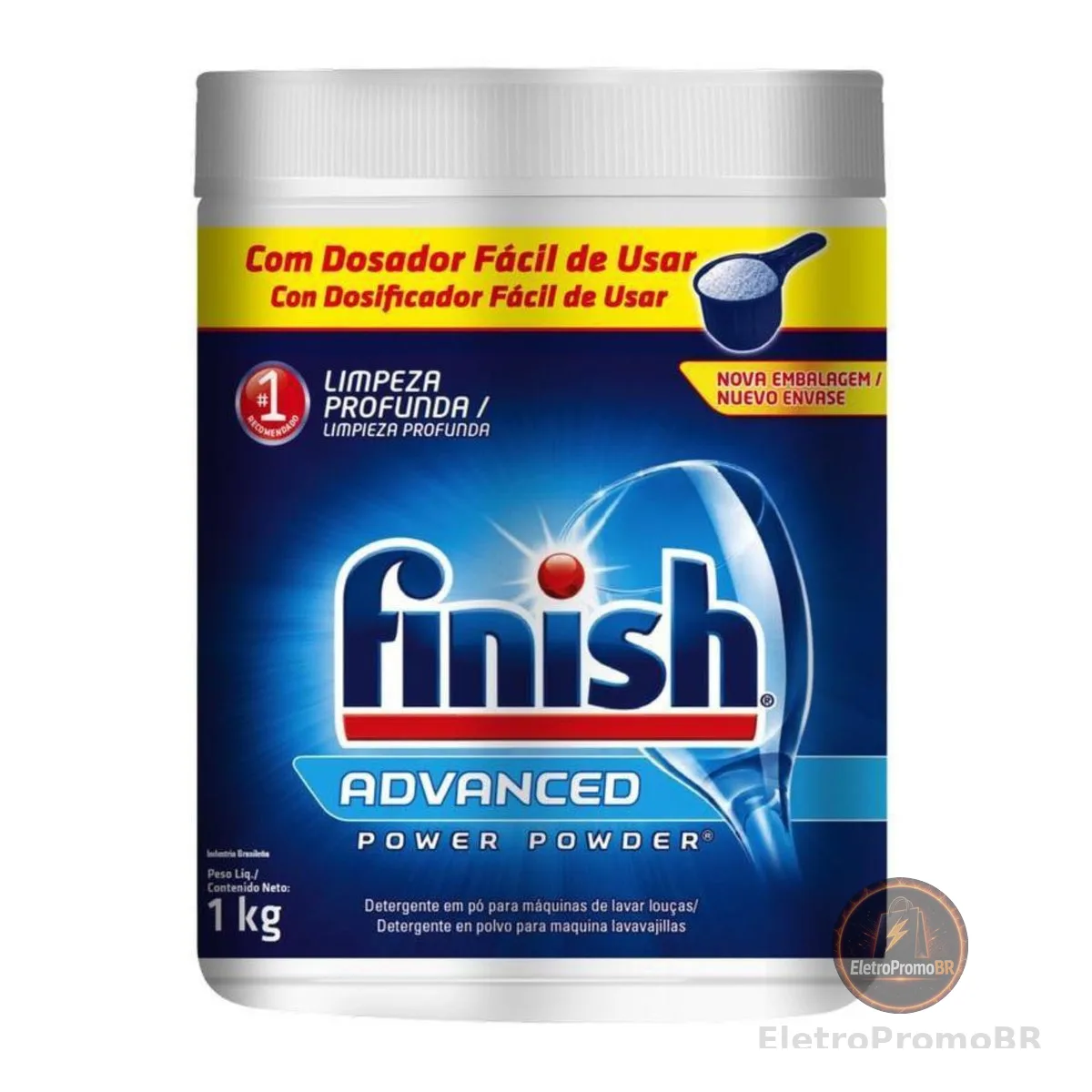 Finish Advanced Detergente para Lava Louças em Pó, Sabão Limpeza Profunda, 1kg