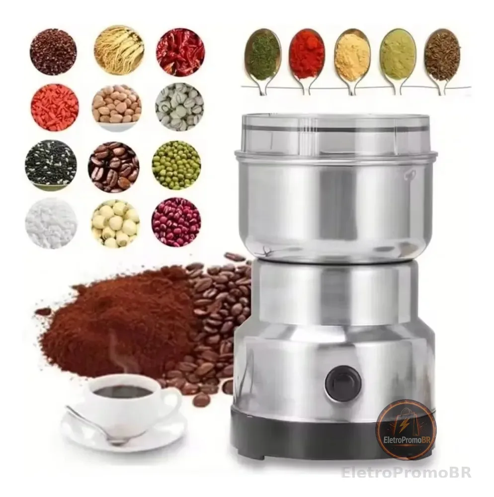 Moedor De Café Elétrico Multifuncional Inox Temperos Grãos 110v Prata